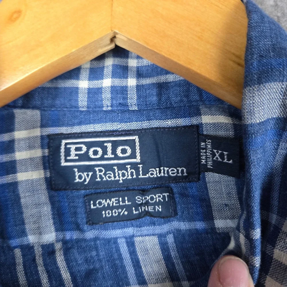 Polo Ralph Lauren Linen Shirt Mens XL Blue Lowell Sport Plaid Button Down NWT
